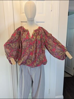 LOFT Pink Paisley Peasant Blouse